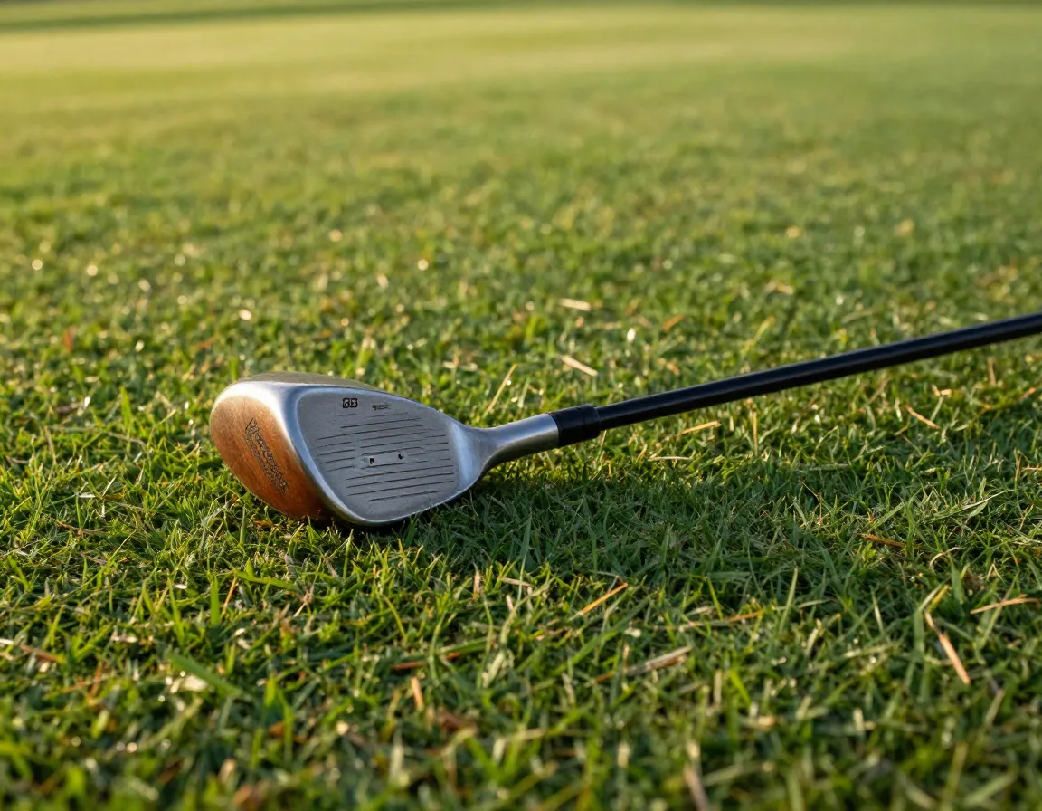 Vintage macgregor vip three wood on a manicured fairway lie