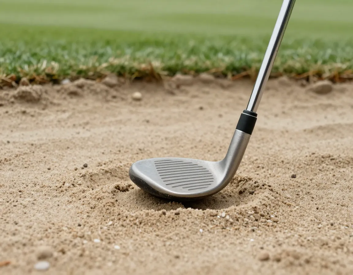 Traditional wide sole sand wedge in a greenside bunker