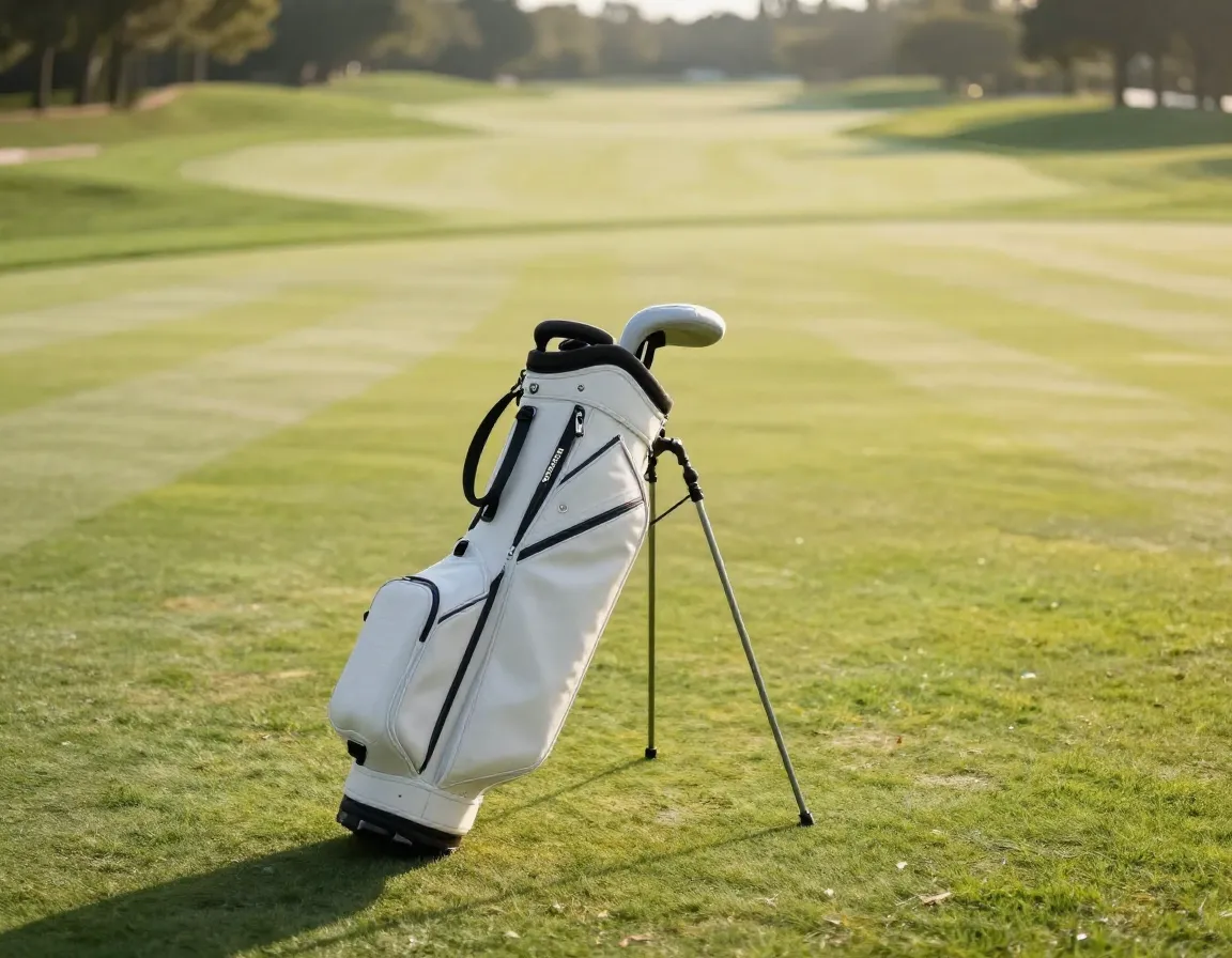 Minimalist jones rover stand bag on pristine fairway landscape