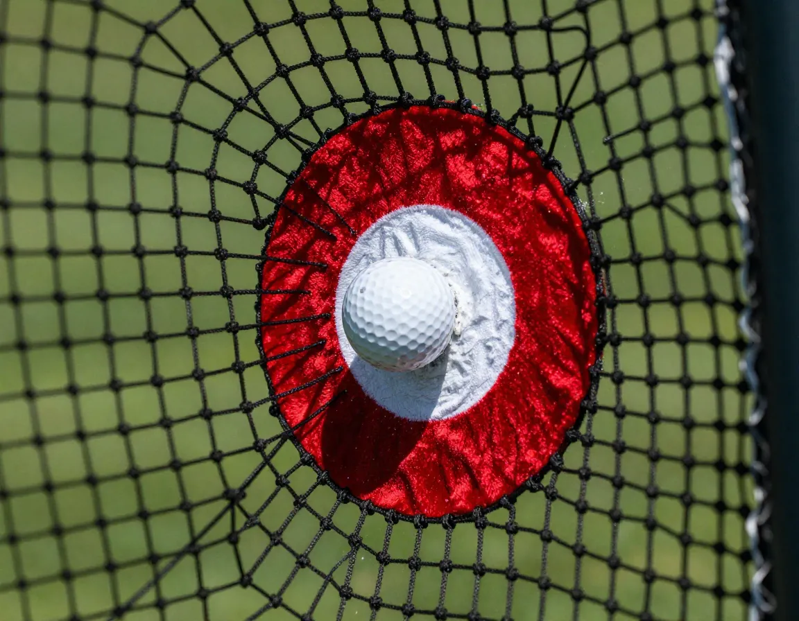 Golf ball impacting net with visible target center