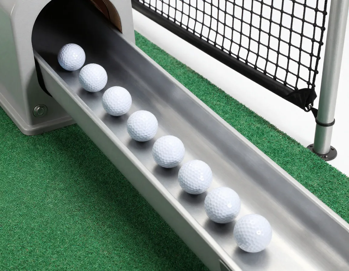 Automatic ball return system funneling balls to mat