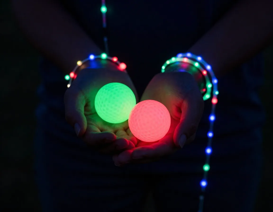 Glow in the dark golf balls and led necklaces at night