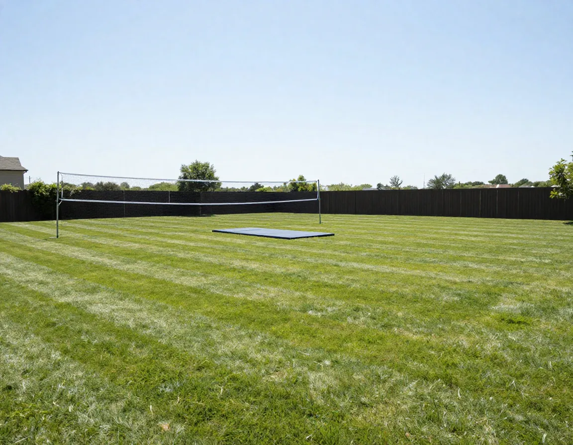 Spacious backyard with ample clearance for large net