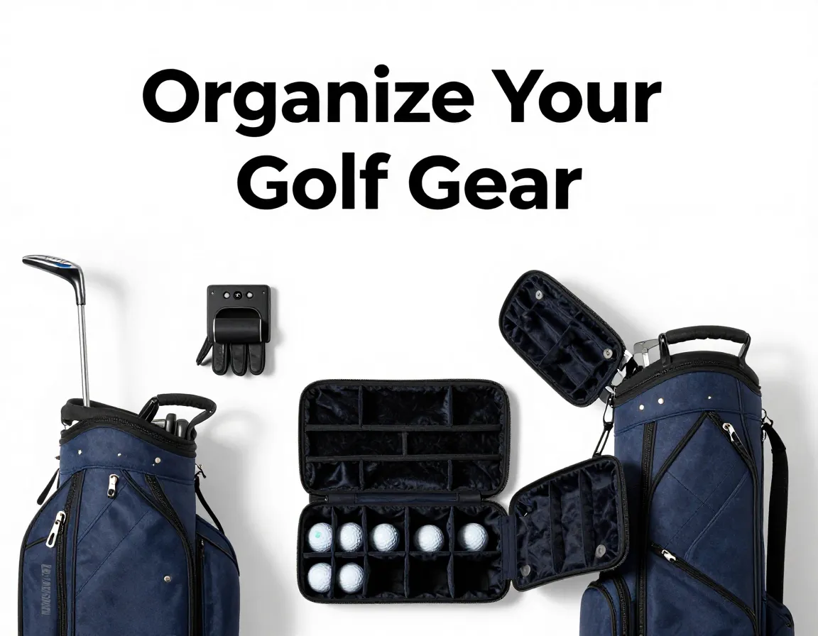 Overhead golf bag with neatly organized clubs and accessories