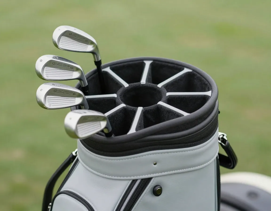 A streamlined hybrid golf bag with a nine slot top configuration