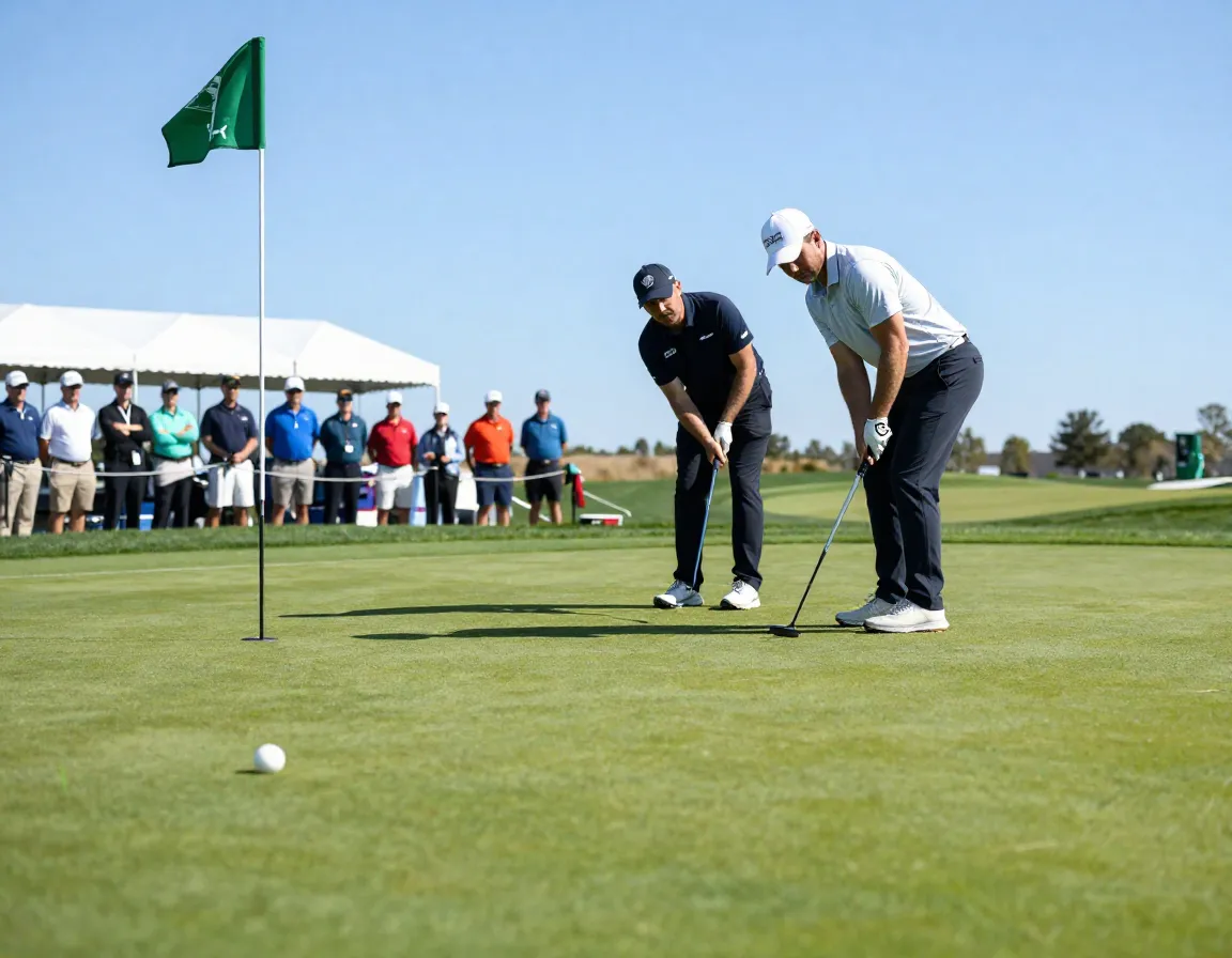 A golfer putting on a green during an exclusive amateur championship tournament