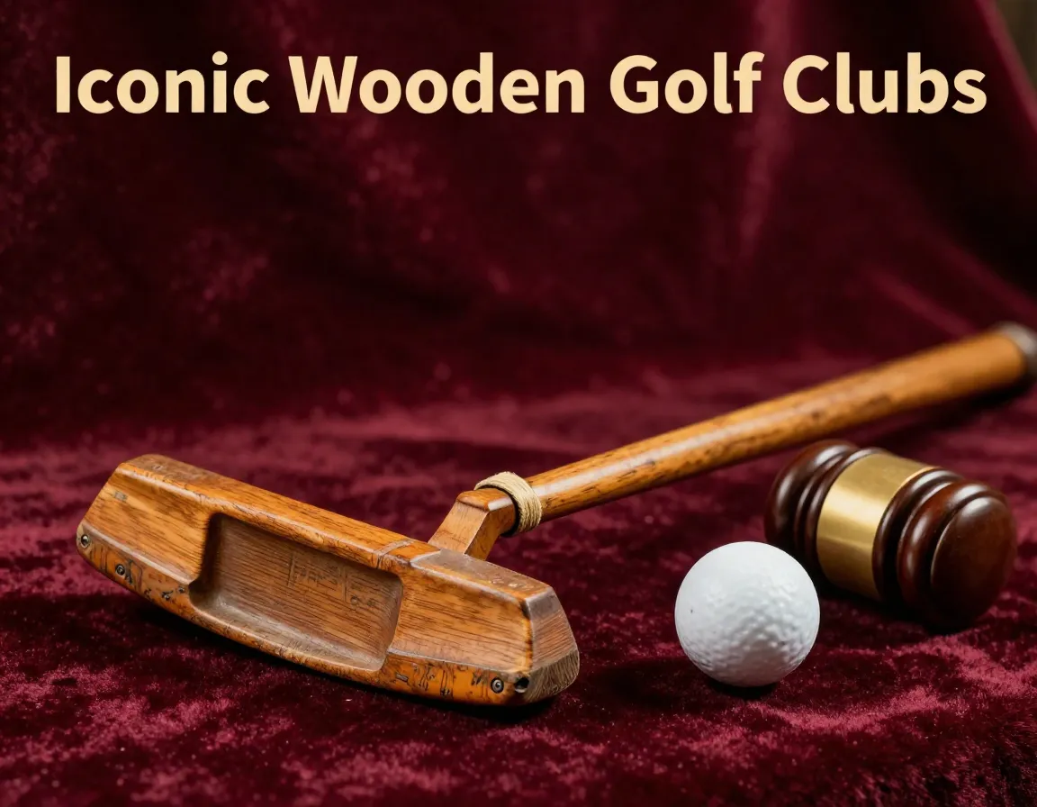 Antique long nose wooden putter hickory shaft auction display