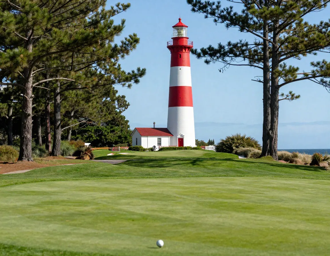 The harbour town golf links 18th hole with the iconic red and white lighthouse