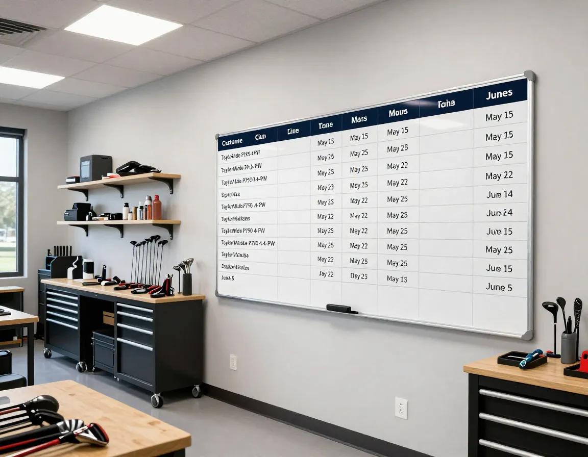 Wall mounted repair schedule board with realistic completion dates