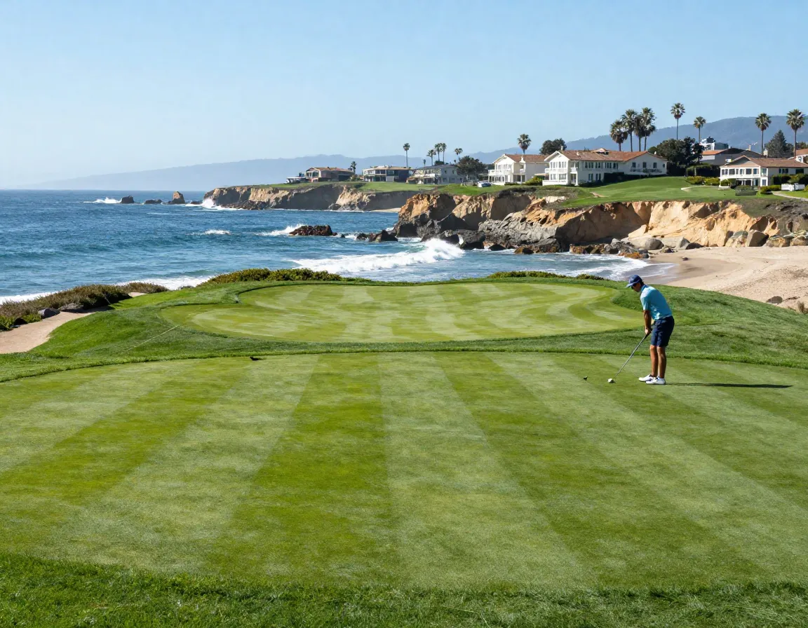 The monarch beach golf links early ocean hole with southern california coastline
