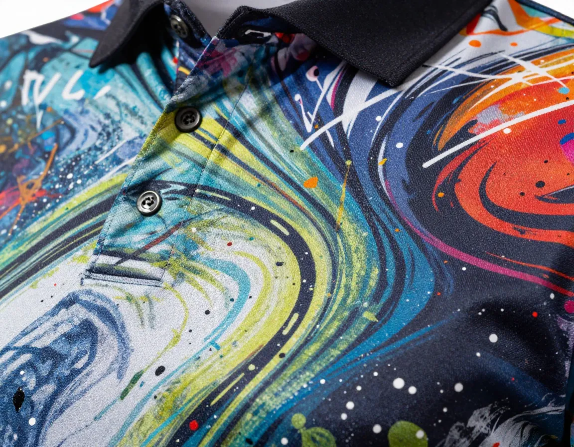 Abstract paint splatter pattern golf shirt fabric