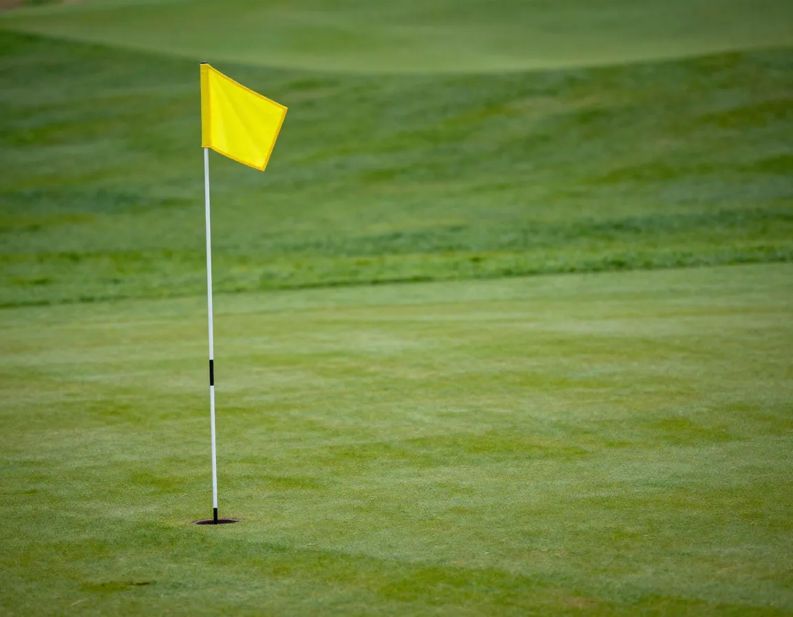 Yellow golf flag back left pin position green quadrant