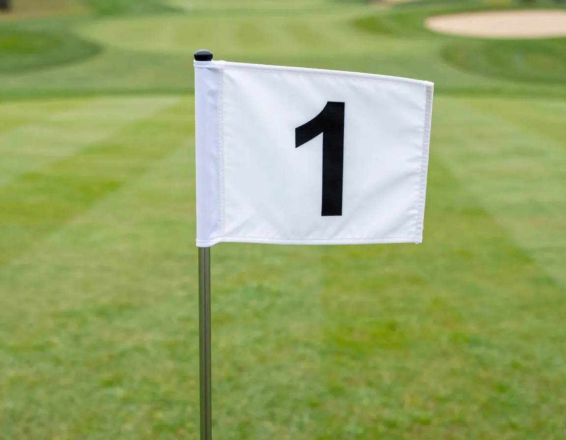Numbered golf flag hole identification fairway view course