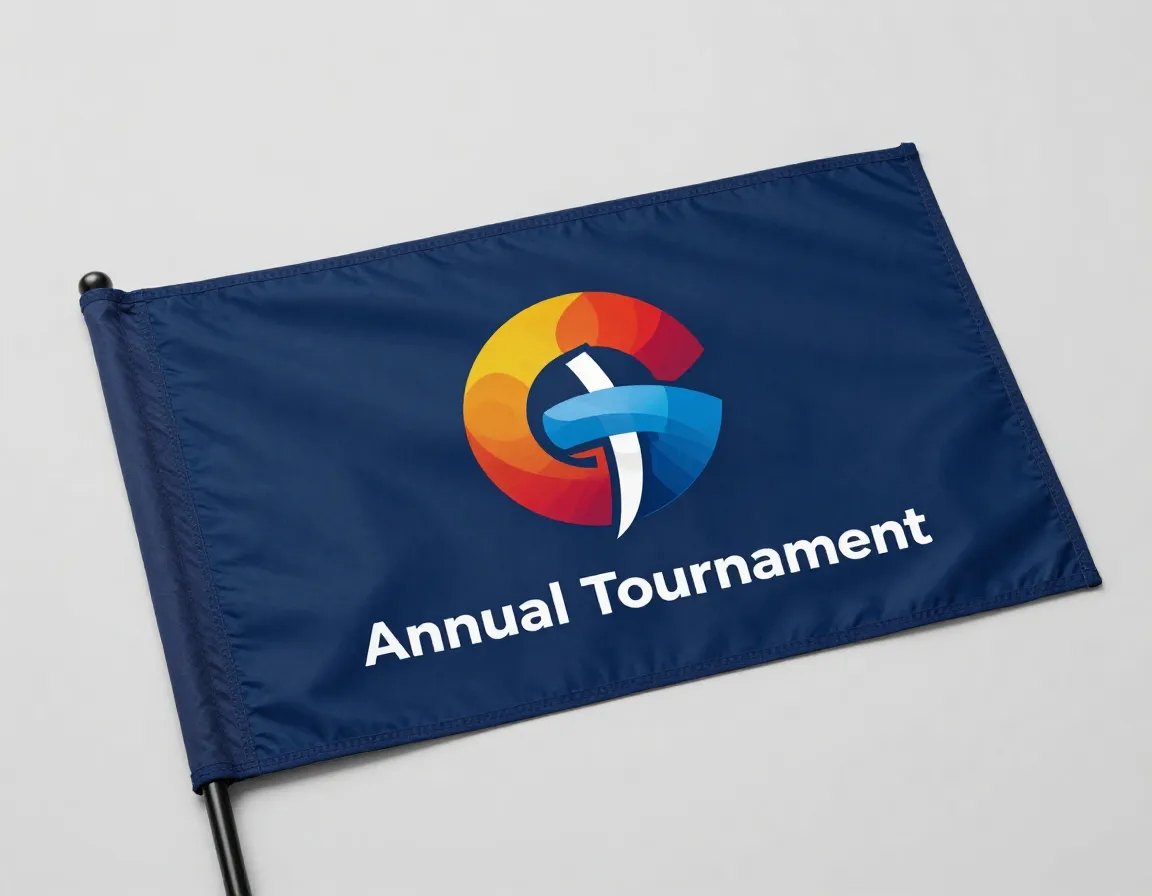 Custom branded golf flag corporate tournament event logo