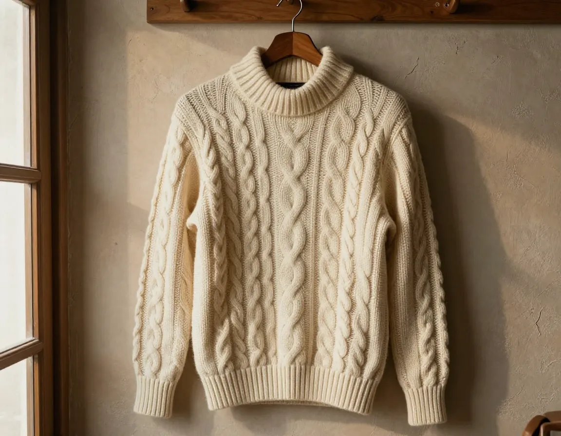 Cable knit sweater sophisticated texture ribbed collar heritage golf style