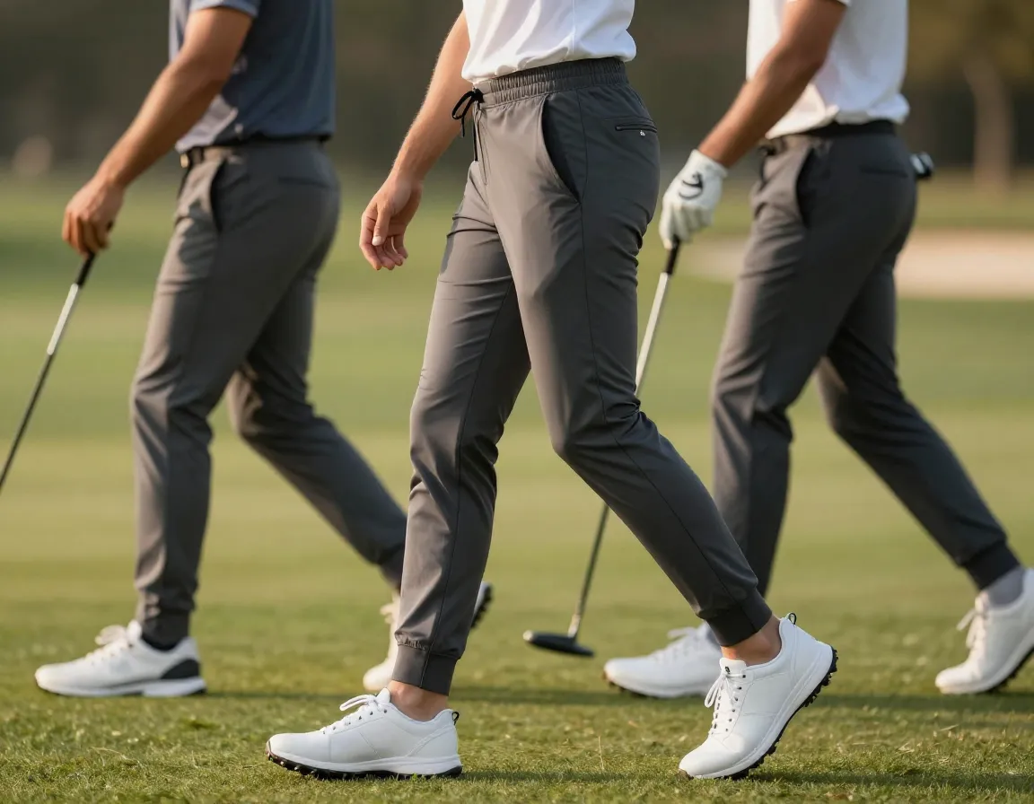 Performance joggers tapered leg moisture wicking fabric tailored construction