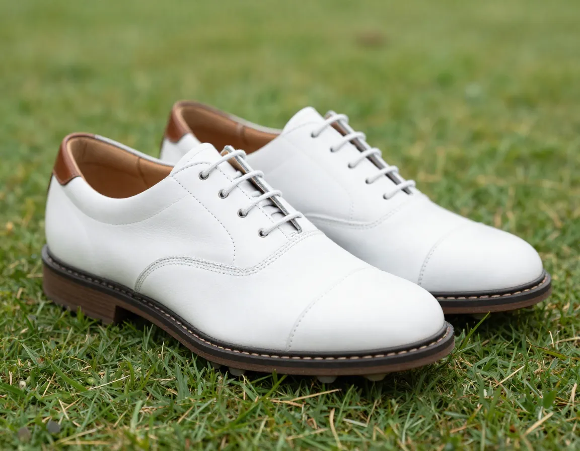 Traditional leather golf shoes white brown black classic lacing system
