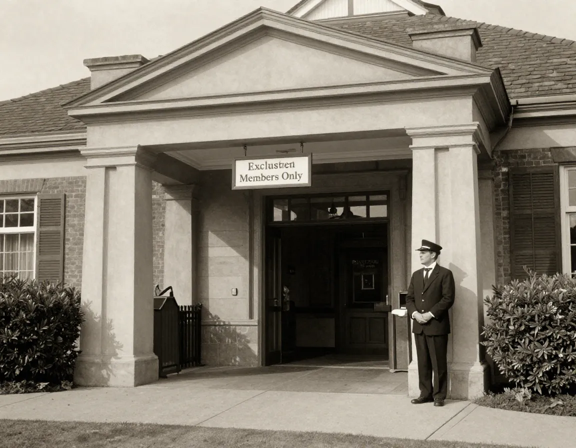 Exclusive private golf club entrance with restricted access signage