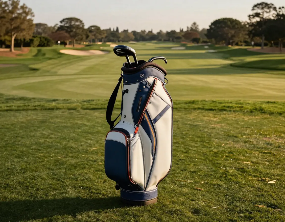 A seve ballesteros inspired 2026 staff bag on a tournament range
