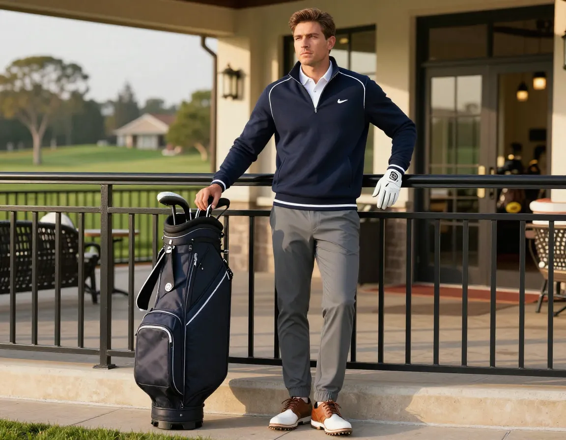 Varsity quarter zip navy pullover white polo tailored gray joggers clubhouse