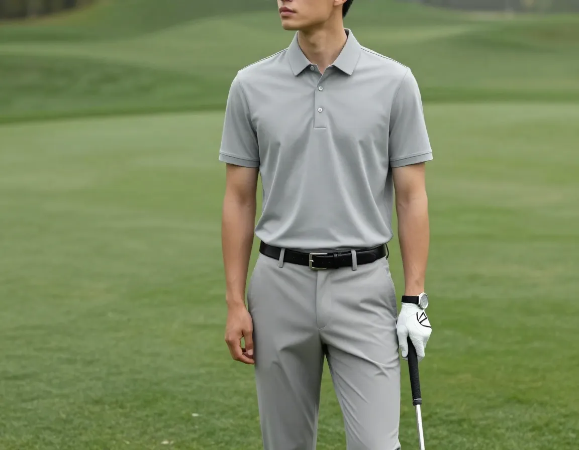 Minimalist stone gray premium polo tailored technical trousers private club