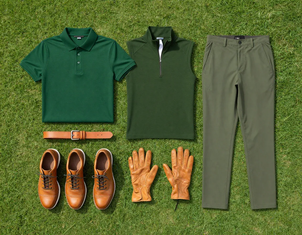 Green tone capsule forest polo tan belt shoes accessories putting green