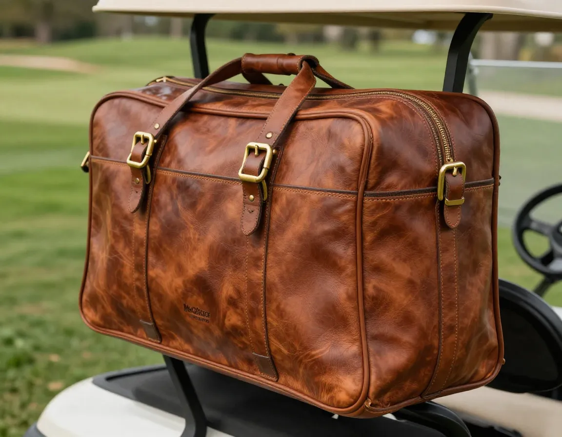 Macgregor tourney full grain leather cart bag brass hardware patina