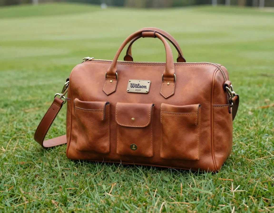 Wilson staff hand stitched leather carry bag with medallion