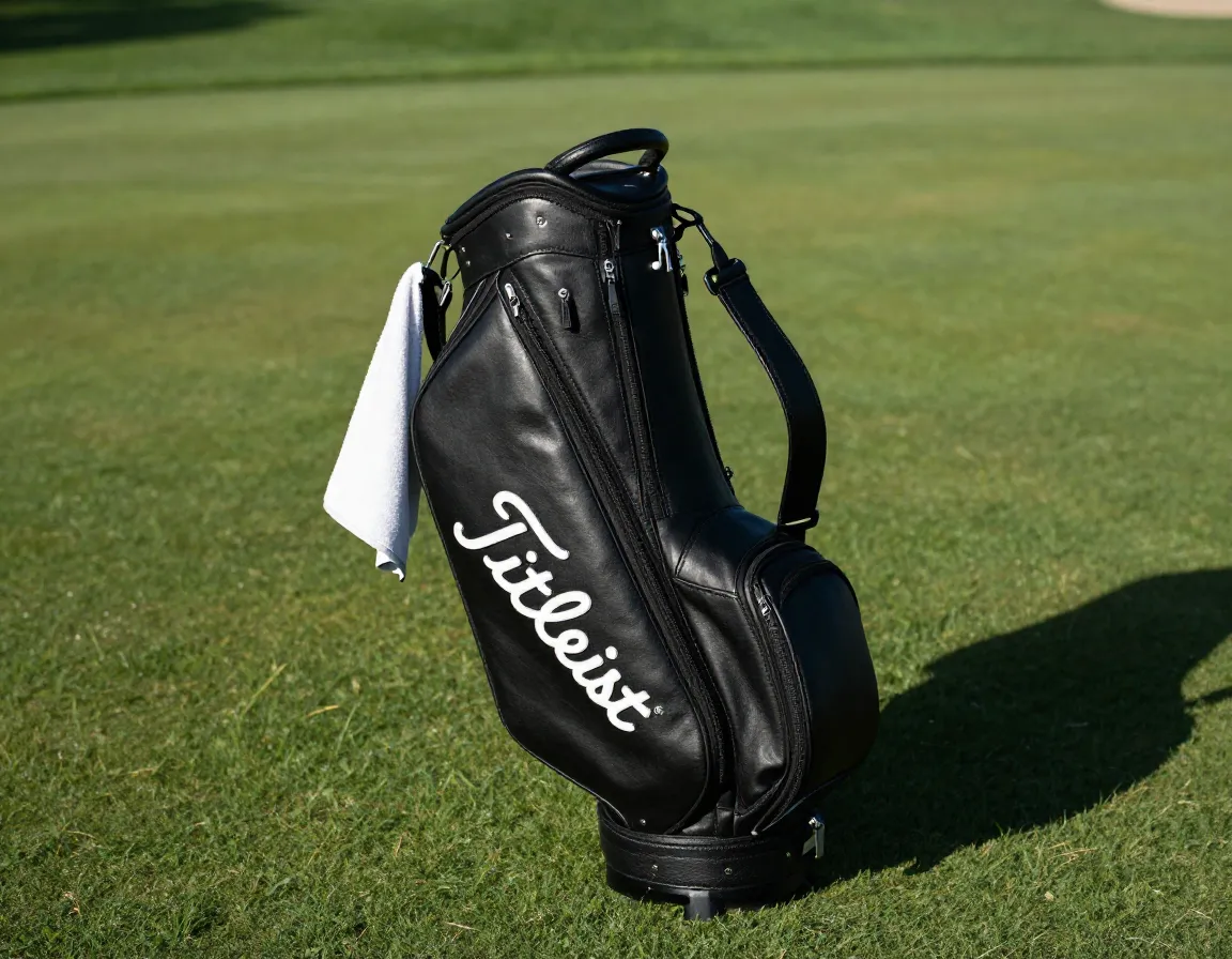 Titleist professional staff black leather bag white script branding