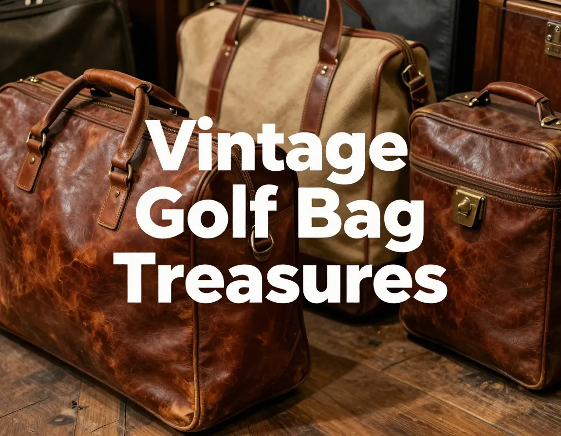 Vintage leather canvas staff golf bags collectors estate sale display