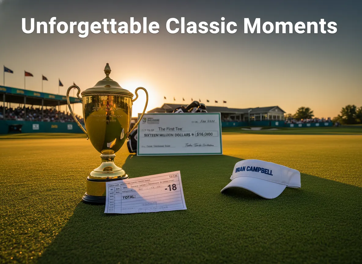 Trophy scorecard charity check golden hour eighteenth green scene