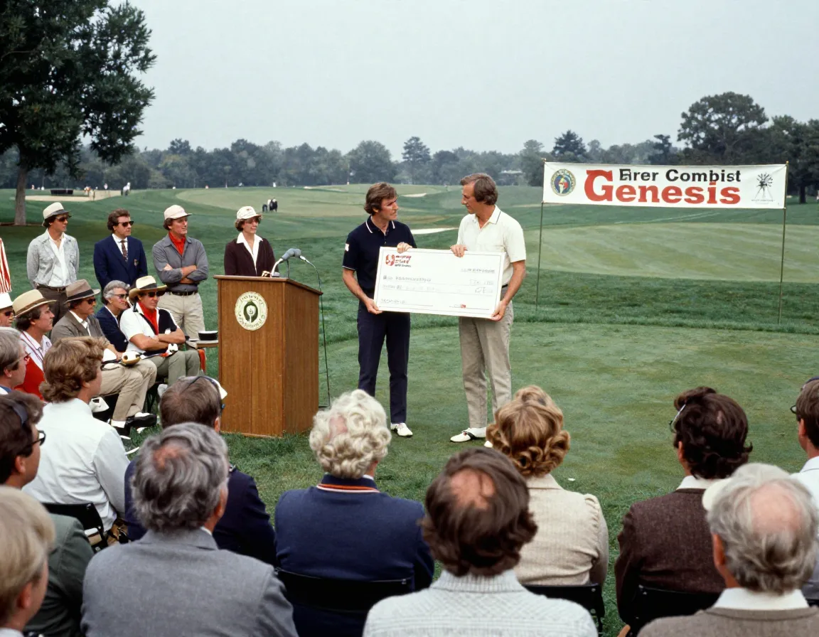 1970s golf tournament charity genesis check presentation crowd scene