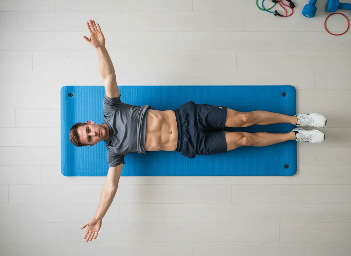 Dead bug exercise core stability golf fitness blue mat