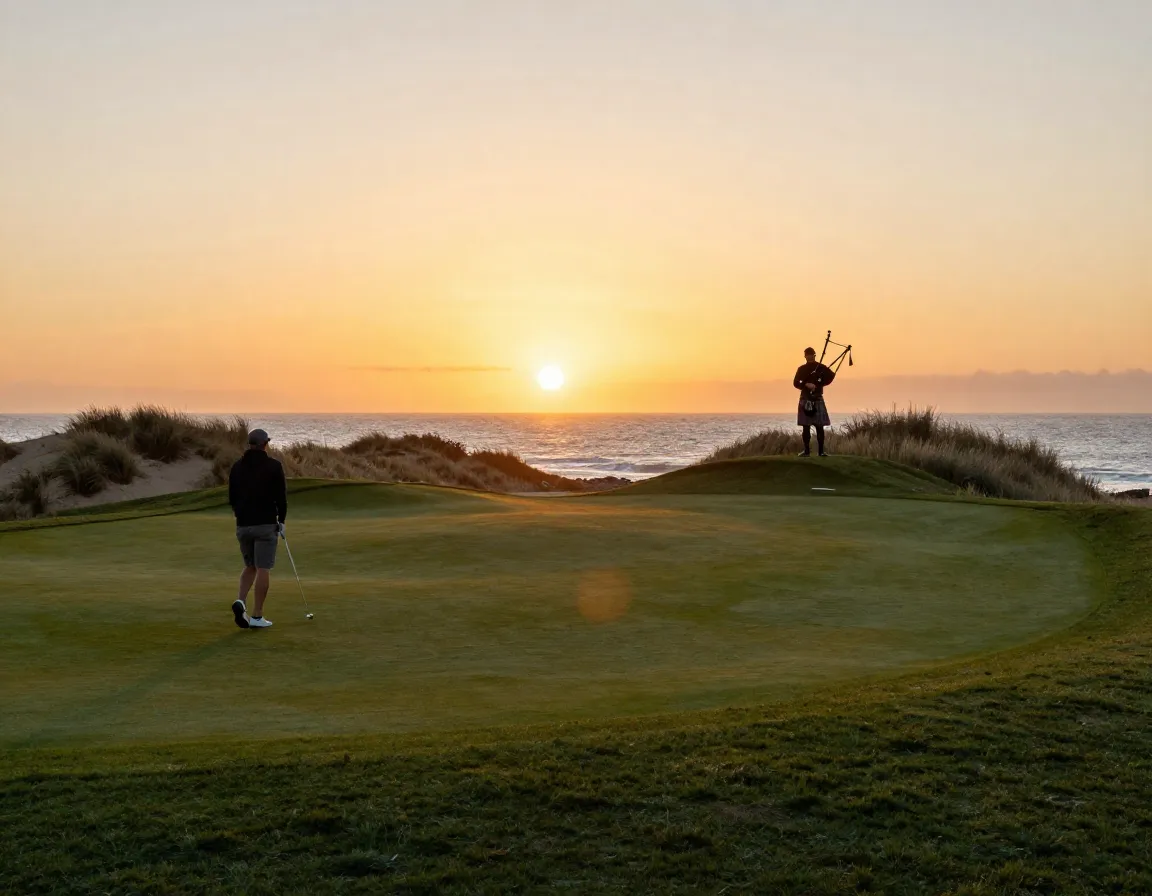 Links at spanish bay pebble beach sunset bagpiper ocean dunes