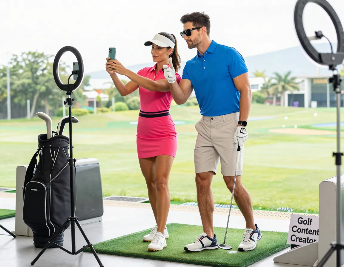 Modern golf influencer duo creating content