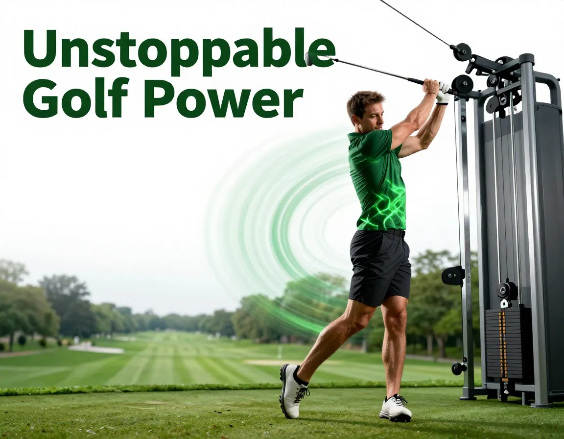 Golfer cable kinetic energy rotation gym course composite power