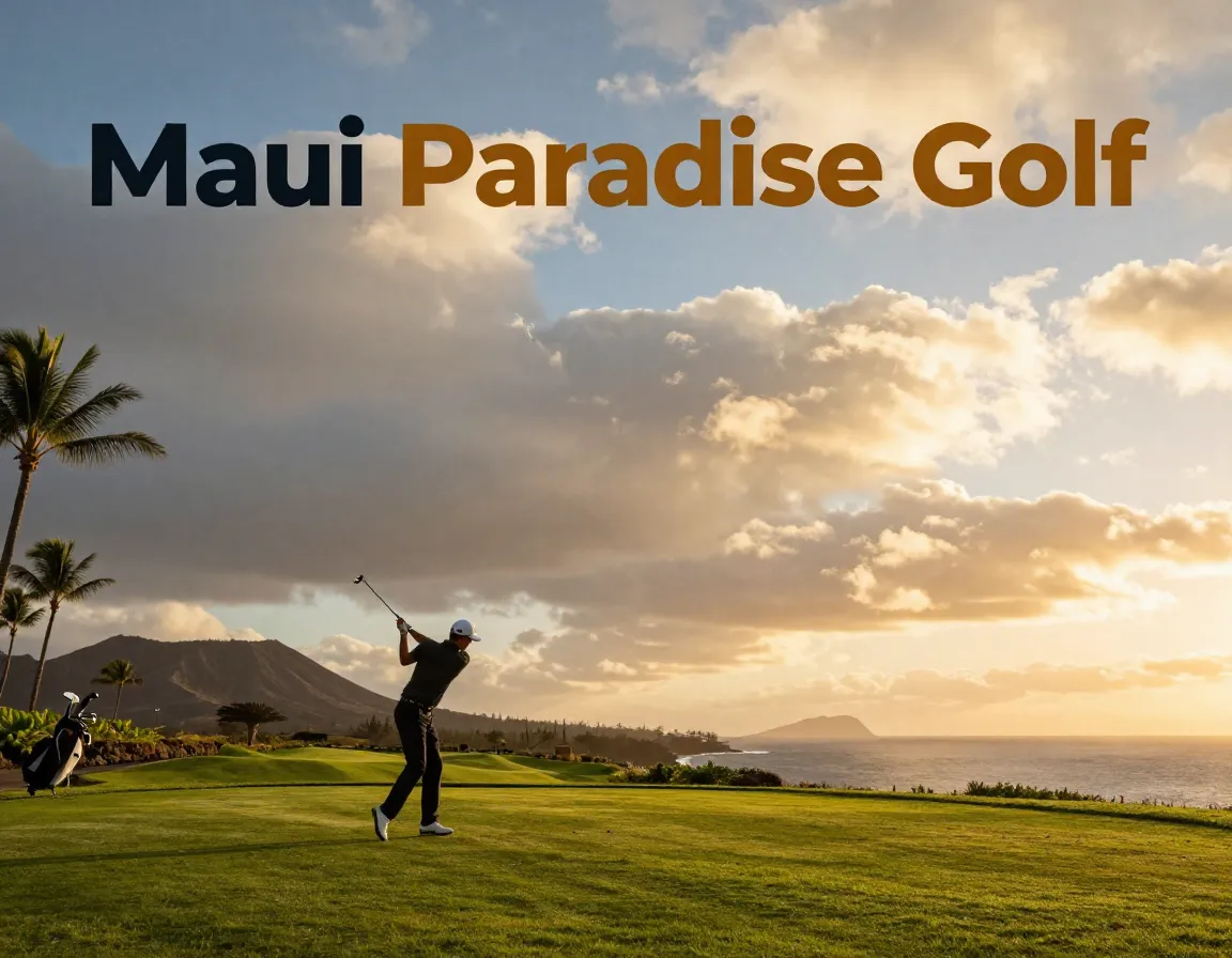 Golfer swing cliff ocean horizon maui volcanic paradise