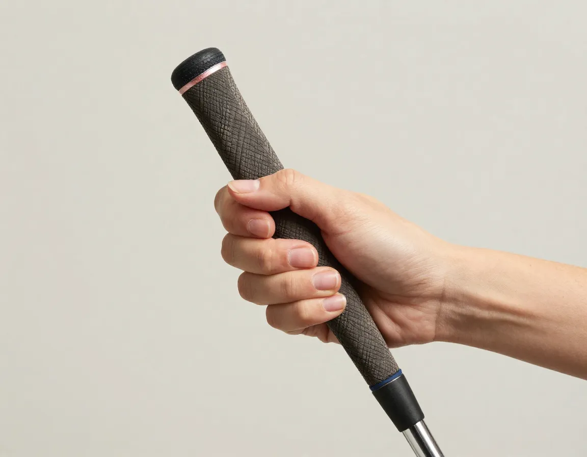 Womens hands holding golf club demonstrating proper overlapping vardon grip