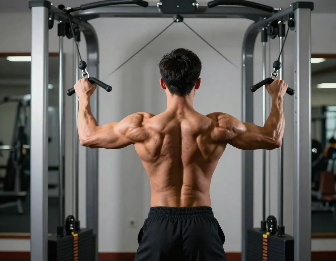 Cable reverse flyes for posterior deltoid and back