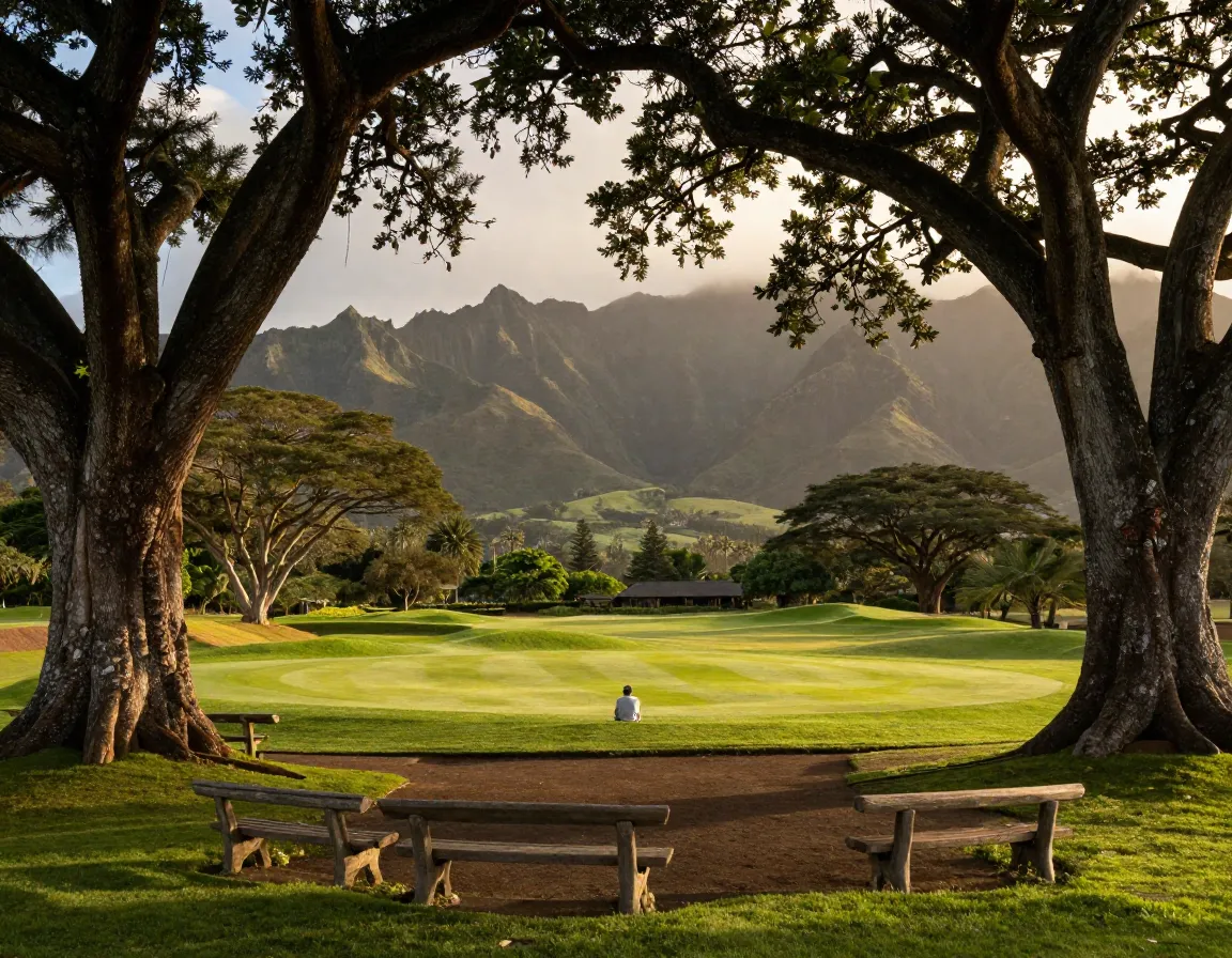 King kamehameha golf club historic layout with mature landscaping and mountain views