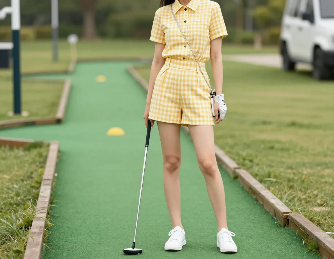 Gingham coordinated short set polished mini golf outfit