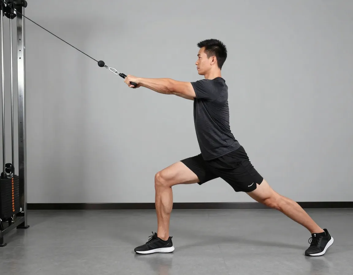 Split stance cable chops for single leg stability