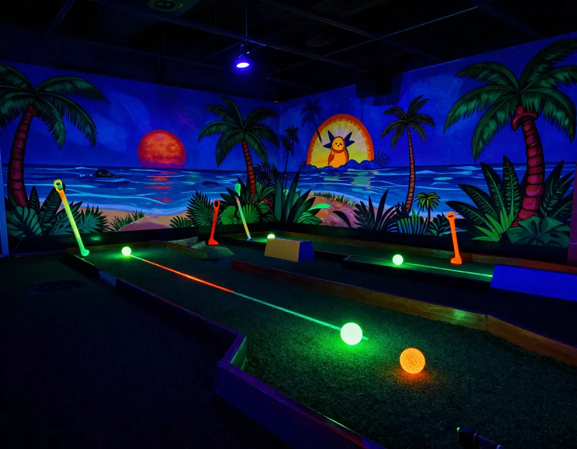 Aloha glo mini golf indoor blacklight uv art hawaiian themed adventure