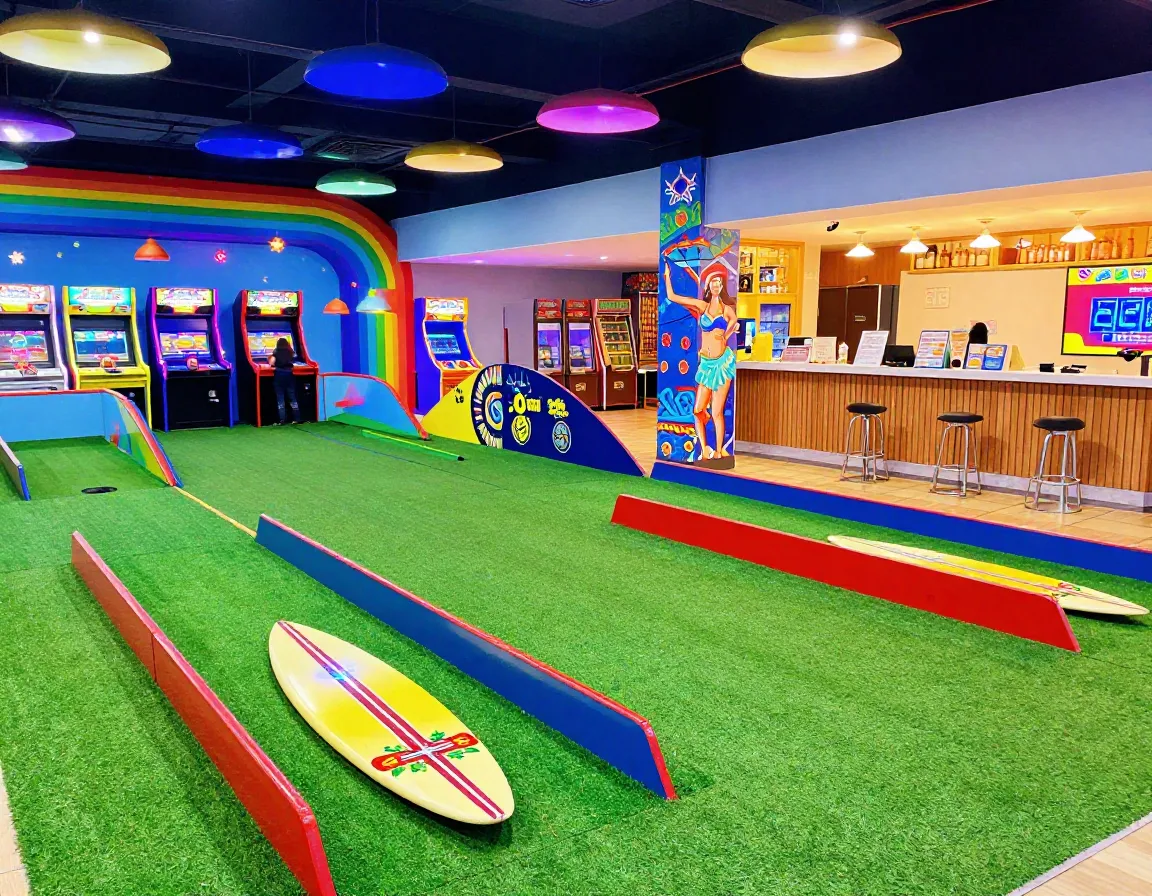 Oahu rainbow mini golf indoor colorful cultural lighting interactive holes