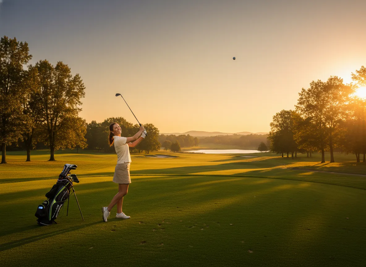 Golfer experiencing a moment of joy after a perfect shot on a scenic course