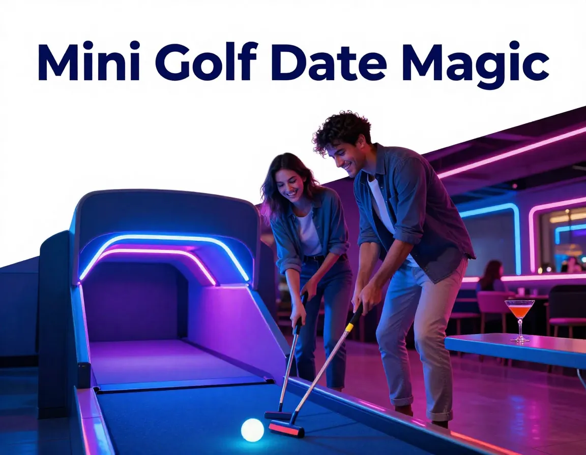 Couple neon mini golf date night vibrant modern venue