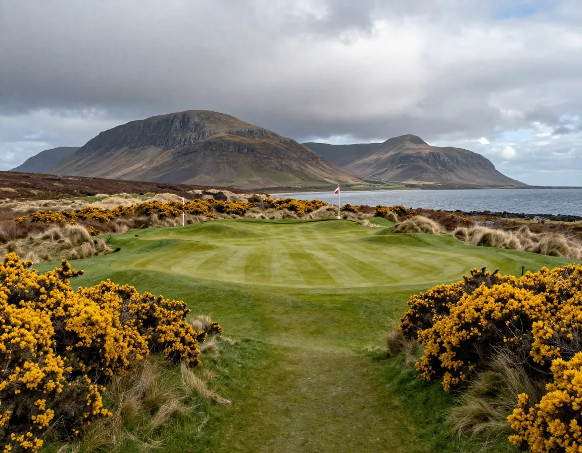 Royal county down links course with mourne mountains backdrop