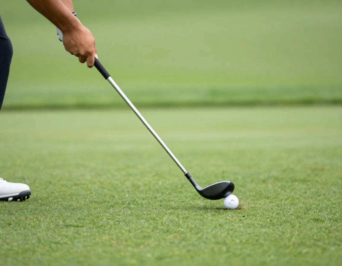 Descending blow chipping technique striking ball before the turf