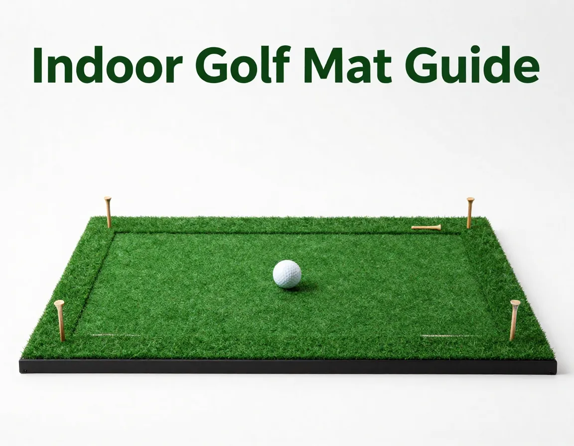 Top down dual turf golf mat with tees on clean white background