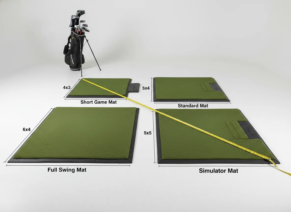 Golf mat size comparison chart in bright room setting